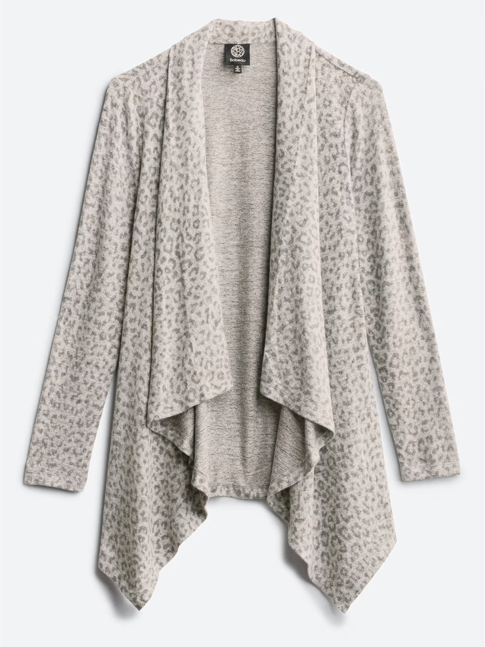 Bobeau, Wallace, Open-Front Draped Cardigan Sweater - Light Gray Leopard